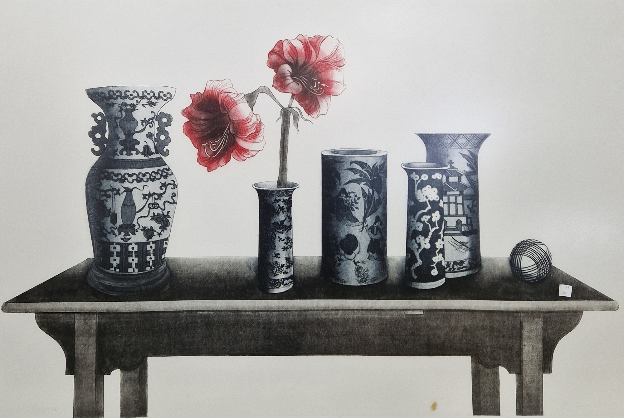 After Elaine Simel (American, b. 1928) Etching & aquatint "Chinese Vases II",  signed, titled and