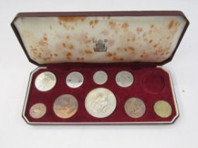 Proof sets (2), 1953, Crown to Farthing, missing Half Crown, 1992 silver proof set with 4 coins, ten