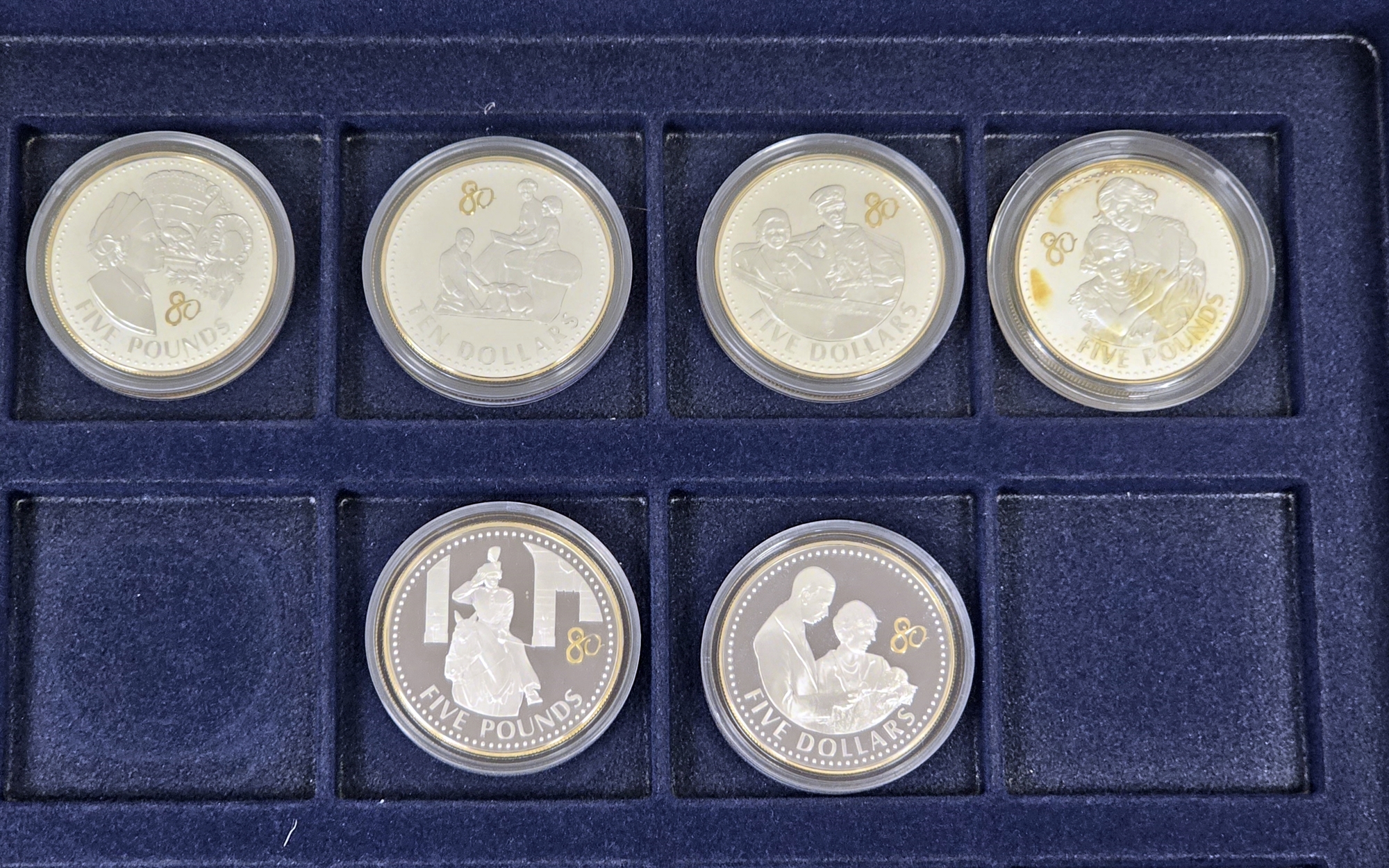 Westminster coin collection of the Queens 80th birthday, 6 coins, 3 x £5 of Jersey, Guernsey and - Image 2 of 3