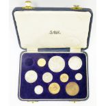 George VI South Africa 1952 coin set, comprising 22ct gold 1/2 rand, silver crown to three pence and