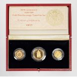 LOT WITHDRAWN 500th anniversary gold proof sovereign three coin set, 1489-1989, double sovereign