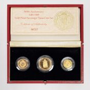 LOT WITHDRAWN 500th anniversary gold proof sovereign three coin set, 1489-1989, double sovereign