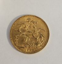 Edward VII (1901-1910) sovereign, 1903 bare head right, rev St George and dragon, date below