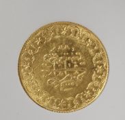 Gold 500 Kurus Abdul Hamid II coin, struck in Constantinople Ottoman Empire, c.1901, weighing