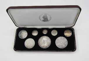 Victoria 1887 specimen set, Crown to Threepence, coins held in hinged box, coins have previously