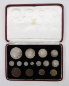 George VI 1937 Coronation proof set, 15 coins (FDC), Crown down to Farthing, with Maundy set, box in