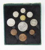 George VI 1951 proof set consisting of 10 coins in green case, proof set was issued to honour the