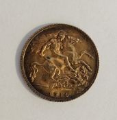 George V (1910-1936) Half sovereign 1914, bare head left, rev St George and dragon, date below
