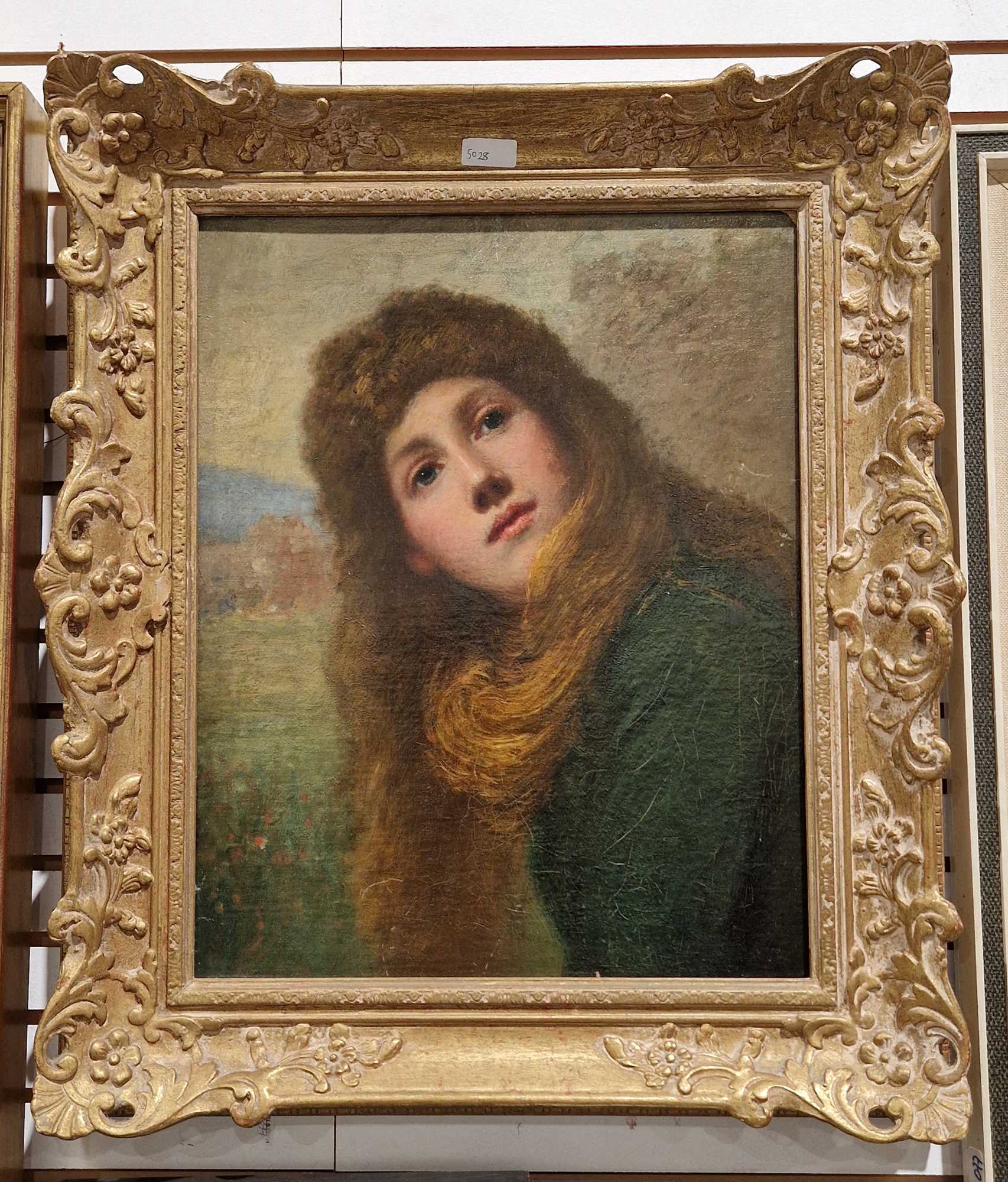 Late 19th century British School Oil on canvas Portrait of a young woman with windswept red hair - Image 2 of 12