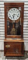 Gledhill-Brook Time Recorders clock in oak and glazed case, having white circular dial, no.59566,