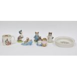 Five mid century Beswick pottery Beatrix Potter figures, comprising Tom Kitten, The Old Woman Who