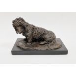 Bronze model of seated shaggy dog with Art Foundry stamp, on black base, 22.5cm wide x 13.5cm high x