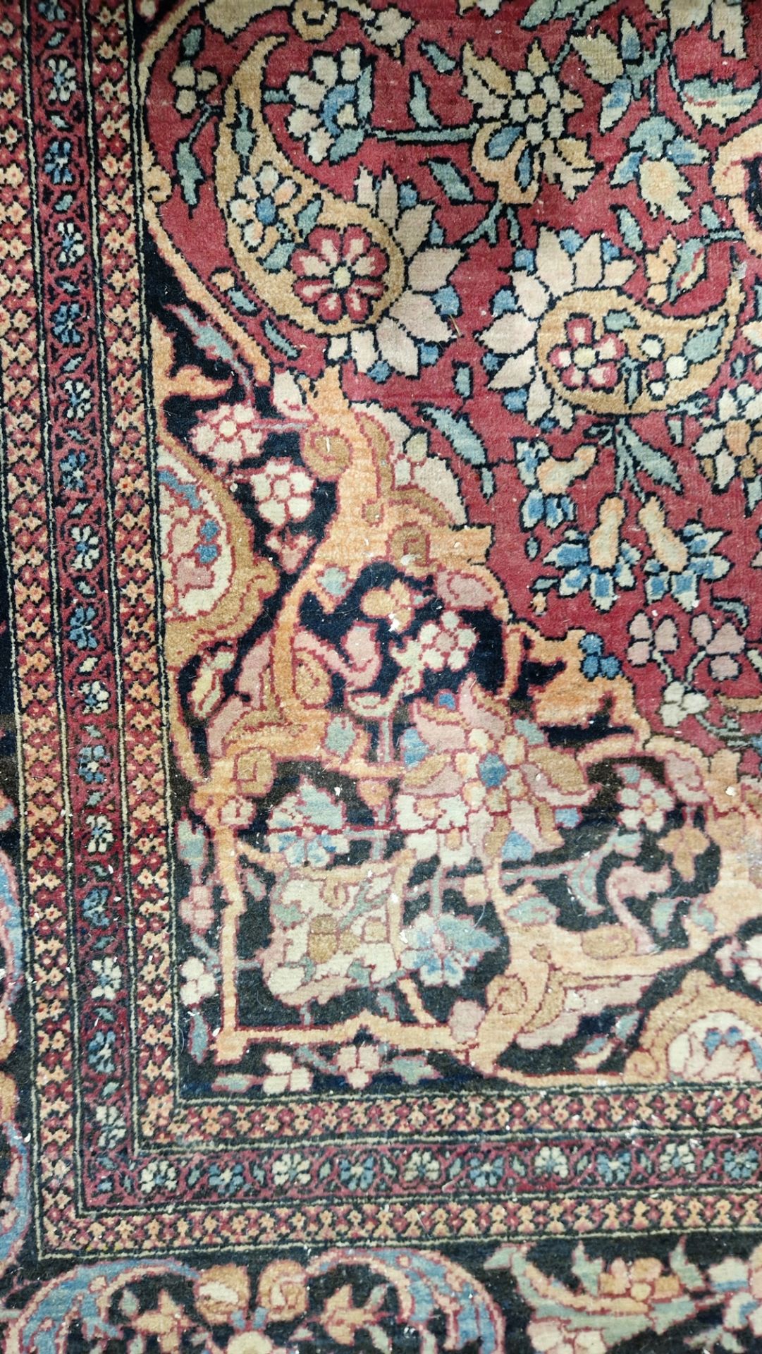 Eastern wool rug of Persian design, having black arabesque to the cherry red field with allover - Image 19 of 32
