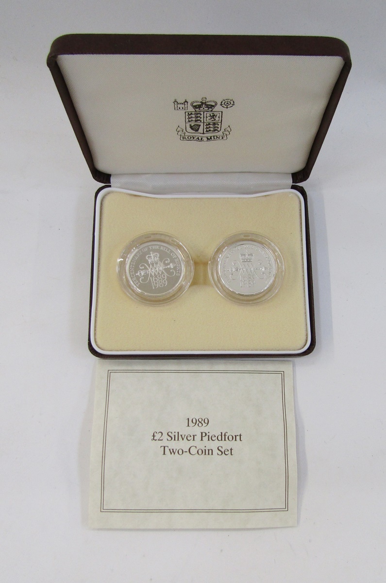Silver proof Piedfort coins (5), 1989 £2 set of Bill and Claim of Rights, D-Day 50p commemorative, - Image 4 of 5