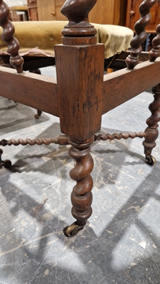 Late 19th/early 20th century oak corner chair with carved spiral supports and X-frame stretcher, - Image 42 of 44