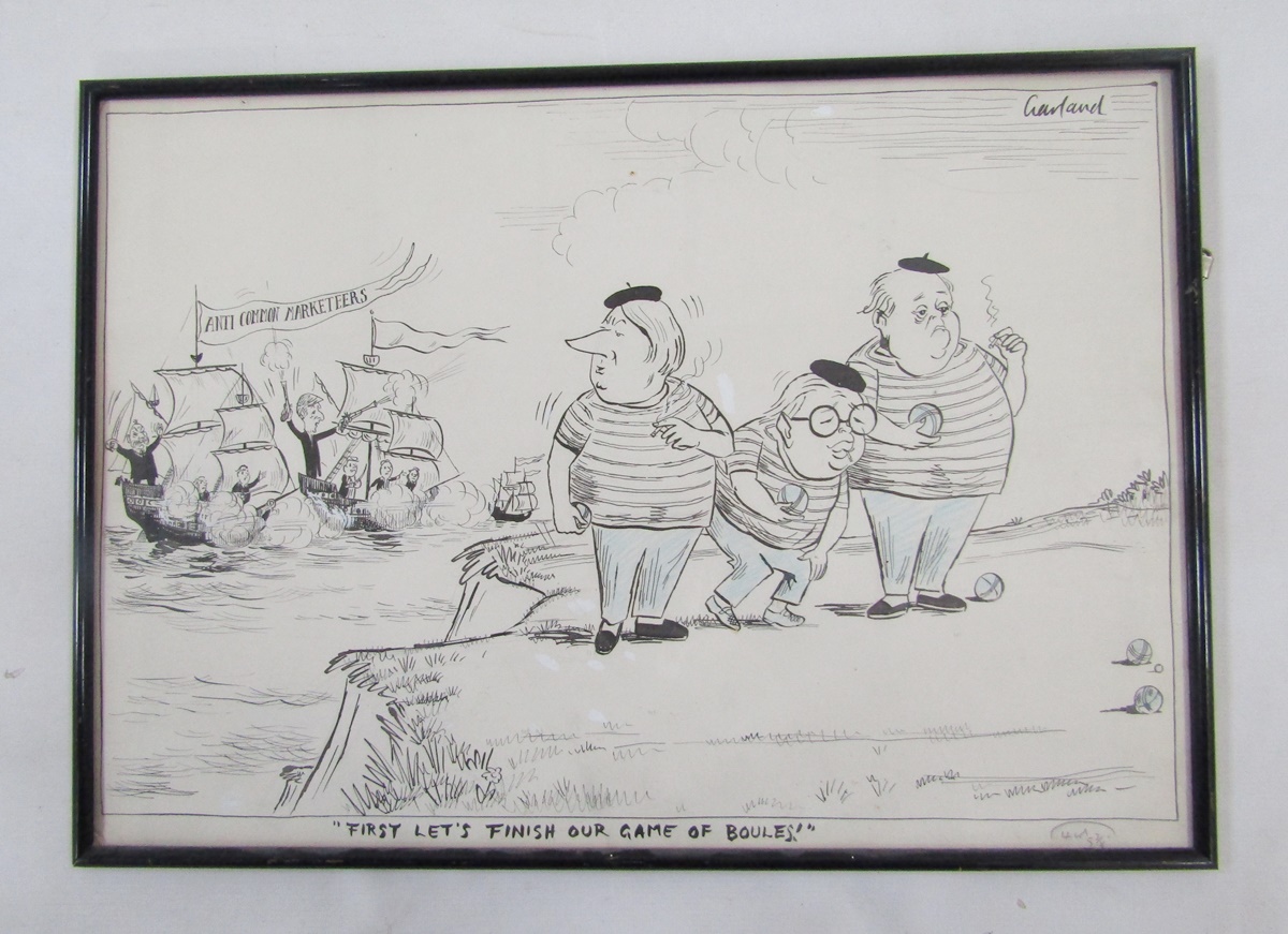 Nicholas Garland (1935), pen, ink and crayon on paper, 'First Let's Finish Our Game of Boules', - Bild 3 aus 4