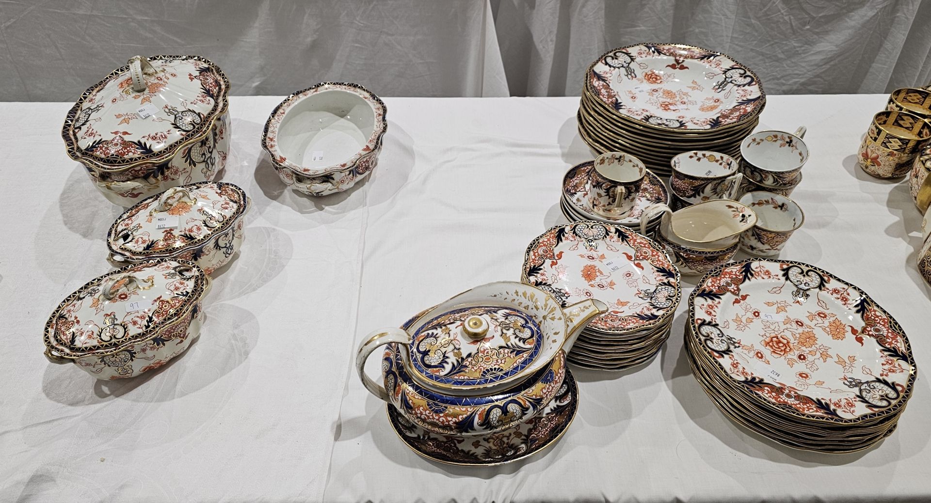 Composite Royal Crown Derby imari pattern part dinner and tea service, circa 1890, printed green - Image 2 of 3