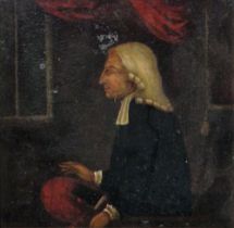 19th century school Oil on copper panel Portrait of a gentleman with book, within an interior 25cm