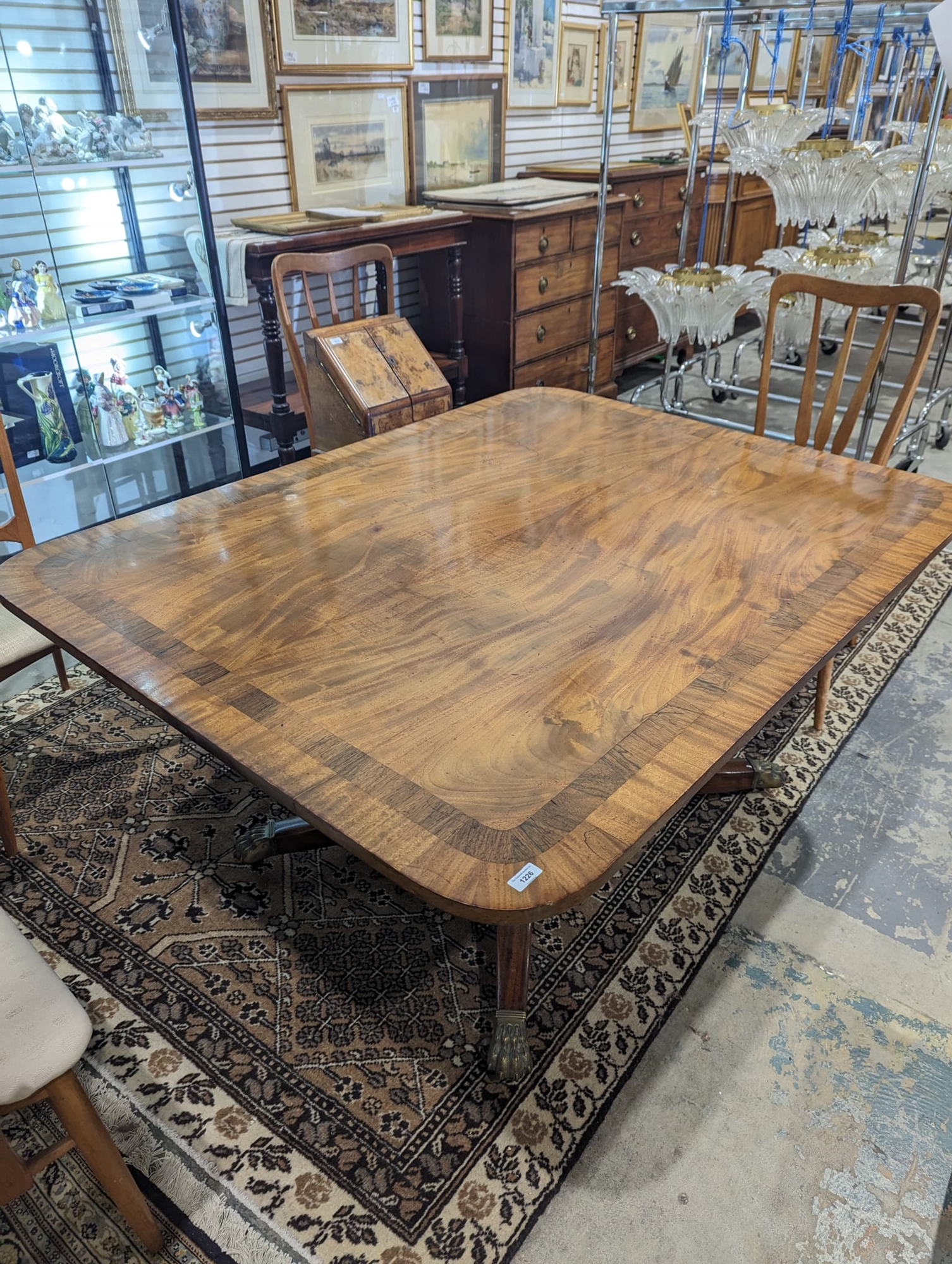 Regency mahogany breakfast table, rectangular with curved corners, rosewood inlaid banding, on large - Image 17 of 26