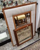 Mahogany framed wall mirror of square form, 48cm x 48cm and another mirror with check padded