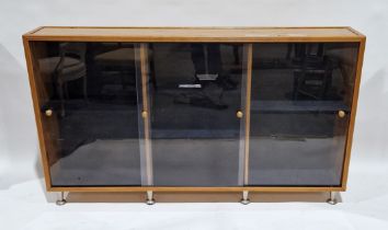 Contemporary pine display cabinet, of rectangular form with reeded borders, with three perspex