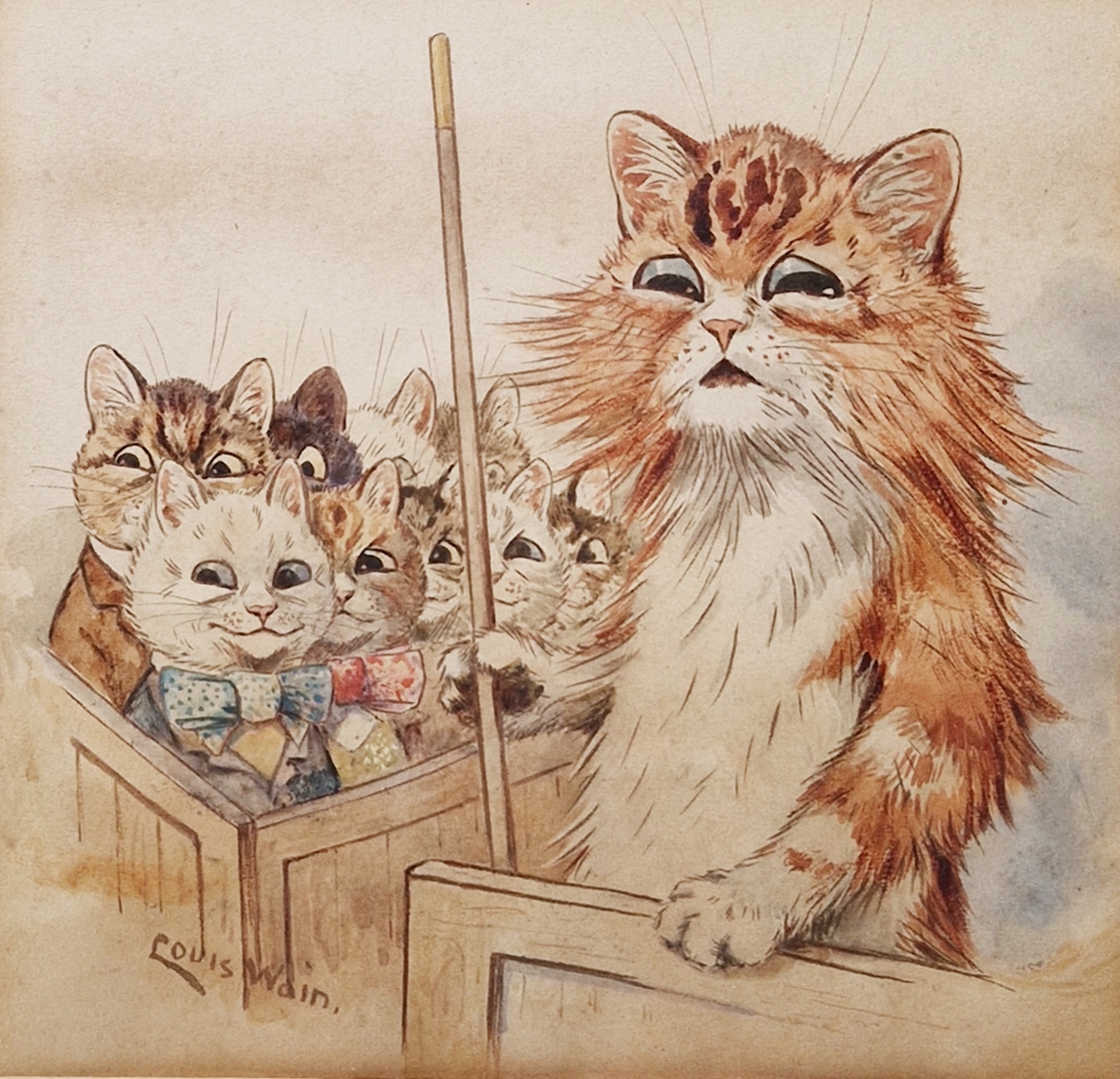 Louis Wain (1860-1939) Set of six watercolour and bodycolour drawings "Scenes from the Courts", - Image 5 of 22