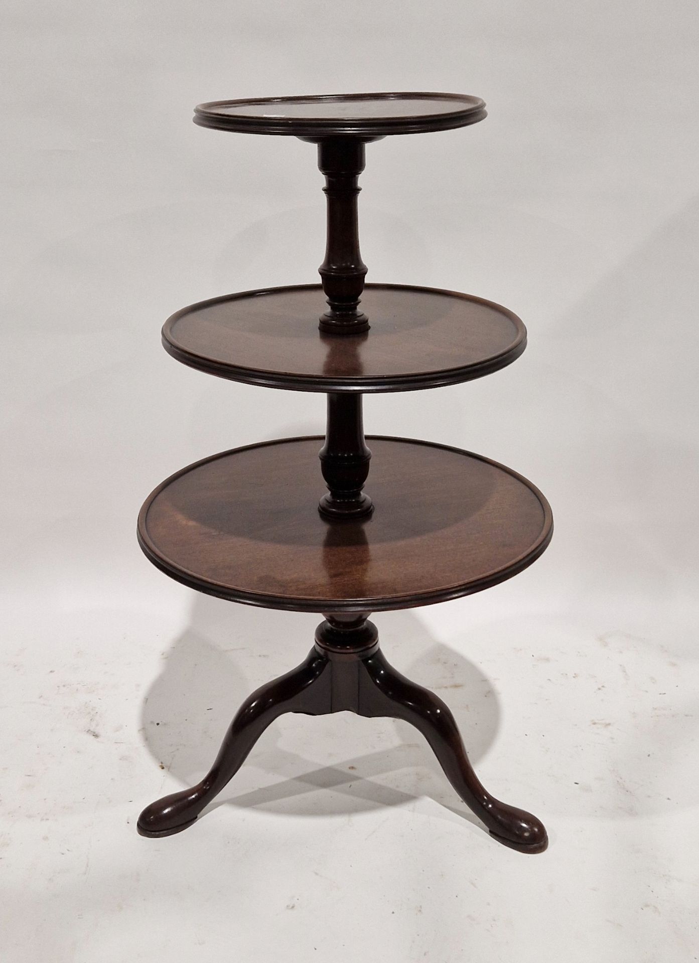 19th century mahogany three-tier dumb waiter, possibly with later adaptions, on turned baluster - Image 2 of 2