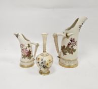 Royal Worcester blush ivory ground vase and two jugs in sizes, circa 1900, printed puce marks, the