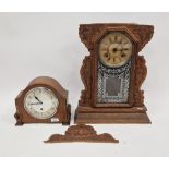 Continental-style carved oak and glazed mantel clock with eight-day striking movement (carved