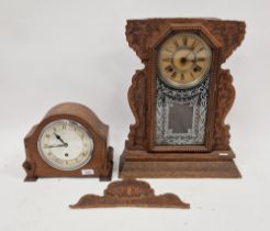 Continental-style carved oak and glazed mantel clock with eight-day striking movement (carved