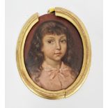 19th century  Oil on card Portrait miniature of young lady, mounted in a gilt frame, 13.5cm x 10cm