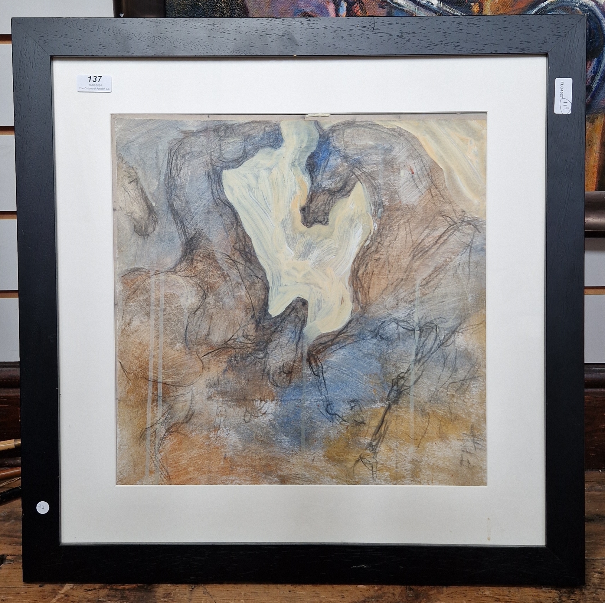 Ellie Hesse  Charcoal and wash drawing “Encounter II”, study of two horses, 39cm square - Bild 4 aus 4