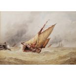 Frederick James Aldridge (1850-1933) Watercolour on paper Fishing vessel in rough sea, signed