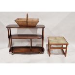20th century Ercol three-tier occasional table on castors, 91cm wide, a tile-top coffee table and