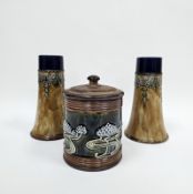 Pair of Royal Doulton stoneware flared cylindrical vases, circa 1900, impressed marks, incised BW,