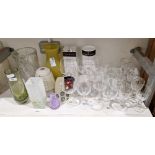 Collection of Dartington wine glasses and tumblers with boxes, a set of six cut glass gilt rimmed