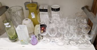 Collection of Dartington wine glasses and tumblers with boxes, a set of six cut glass gilt rimmed