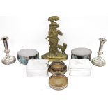 Pair of early 20th century silver plated candlesticks with weighted bases, 20cm high, a pair of