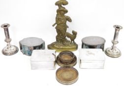 Pair of early 20th century silver plated candlesticks with weighted bases, 20cm high, a pair of