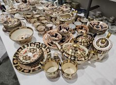 Group of 19th century English porcelain imari pattern teawares including Derby, printed and