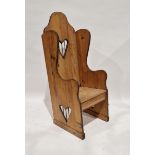 Late 19th/early 20th century pine Arts & Crafts-style lambing chair, with riveted decoration
