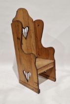 Late 19th/early 20th century pine Arts & Crafts-style lambing chair, with riveted decoration