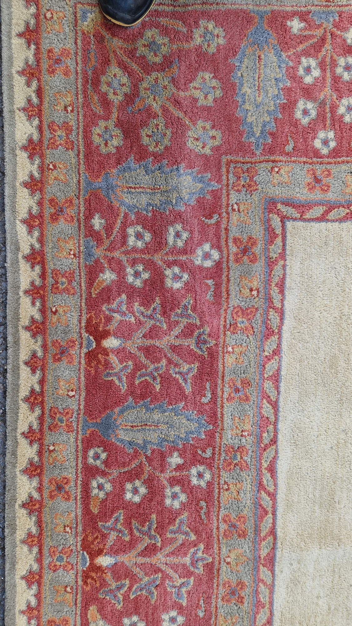 Large wool carpet of revived Eastern style, having stiff leaf and floral spray iron red border and - Image 16 of 22