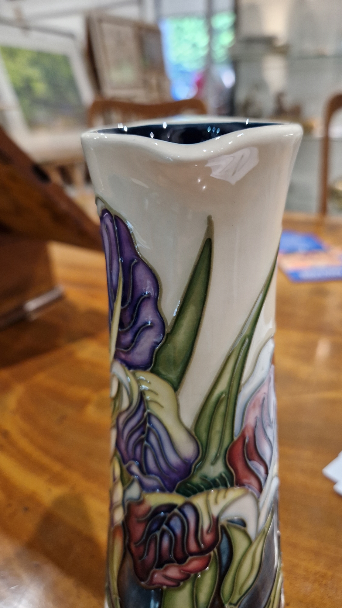 Contemporary Moorcroft tapering cylindrical jug decorated with iris pattern by Rachel Bishop, signed - Image 24 of 32