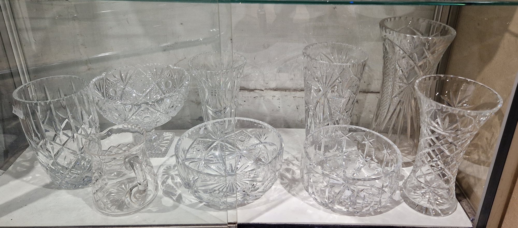 Assorted cut glass flower vases in sizes, a footed bowl, two other bowls and a water jug - Image 2 of 3
