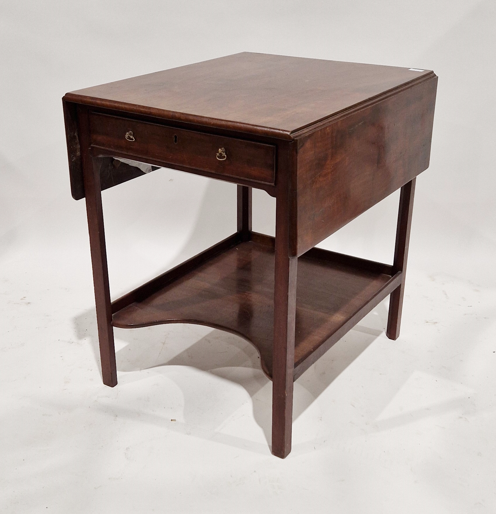 19th century mahogany drop-leaf tea table, the rectangular top on square supports above a lower