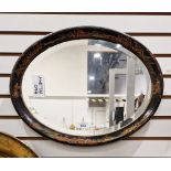 Early 20th century lacquered chinoiserie oval bevelled edged easel mirror, 35cm x 45cm