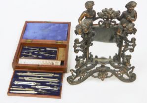 A G Thornton military geometry set in mahogany case, the pieces marked with the military broad
