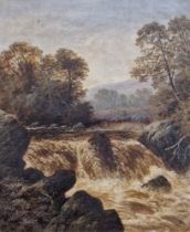 Thomas Spinks (1847-1927) Oil on canvas "Falls at Pandy Mill, North Wales", signed and dated 1874,