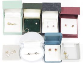Assortment of lady's earrings, some being 9ct gold, including gem set examples